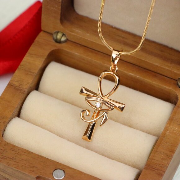 "Eye of Horus Rose Gold Pendant with Ankh Symbol for Protection, XPPT1535 - Picture 8 of 13